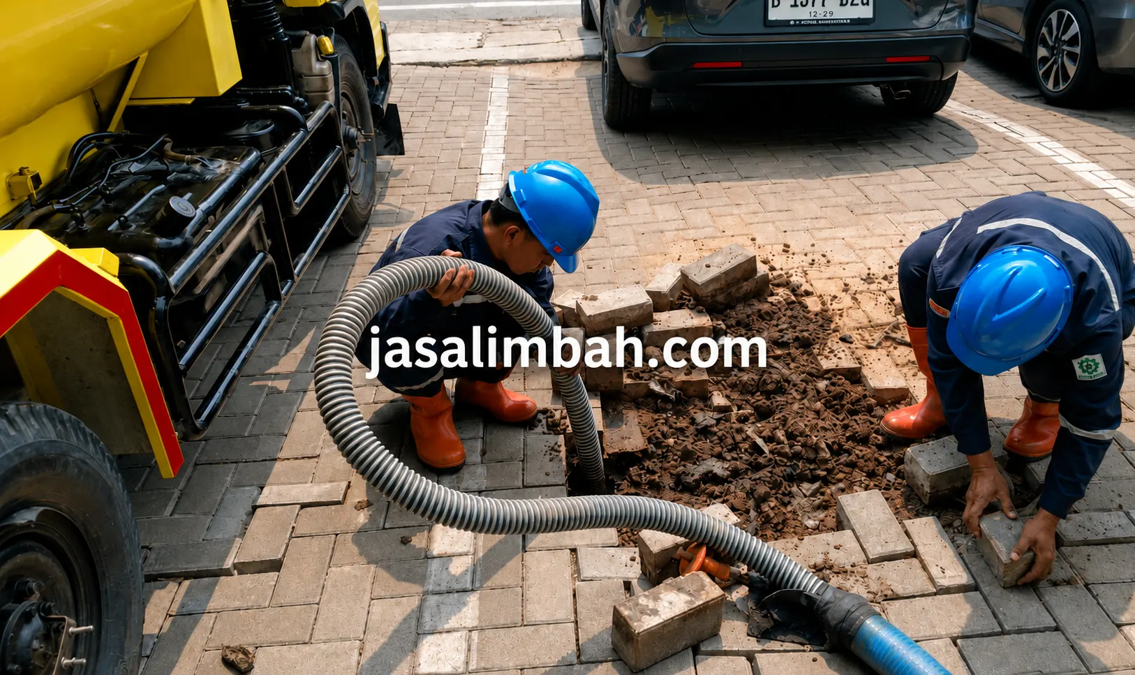 Sedot limbah pada saluran tersumbat oleh teknisi berpengalaman