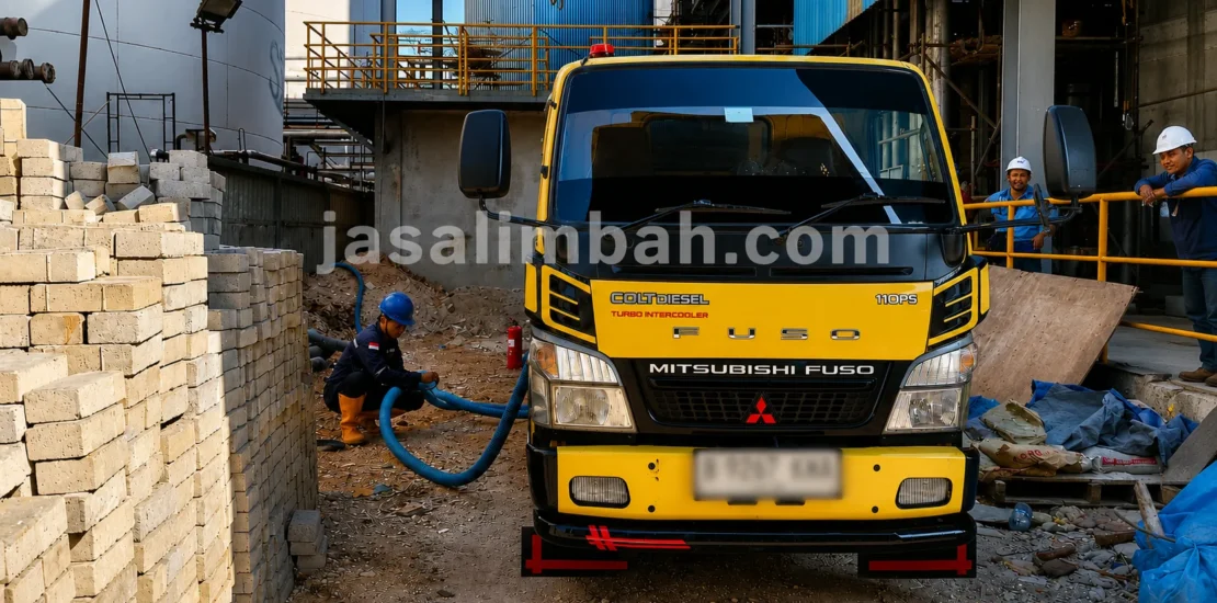 Truk tangki Jasa Limbah terparkir di area pabrik untuk sedot limbah industri